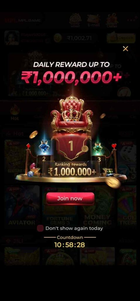 MPL Daily Reward Throne – Win Up to ₹1,000,000+ Ranking Prize